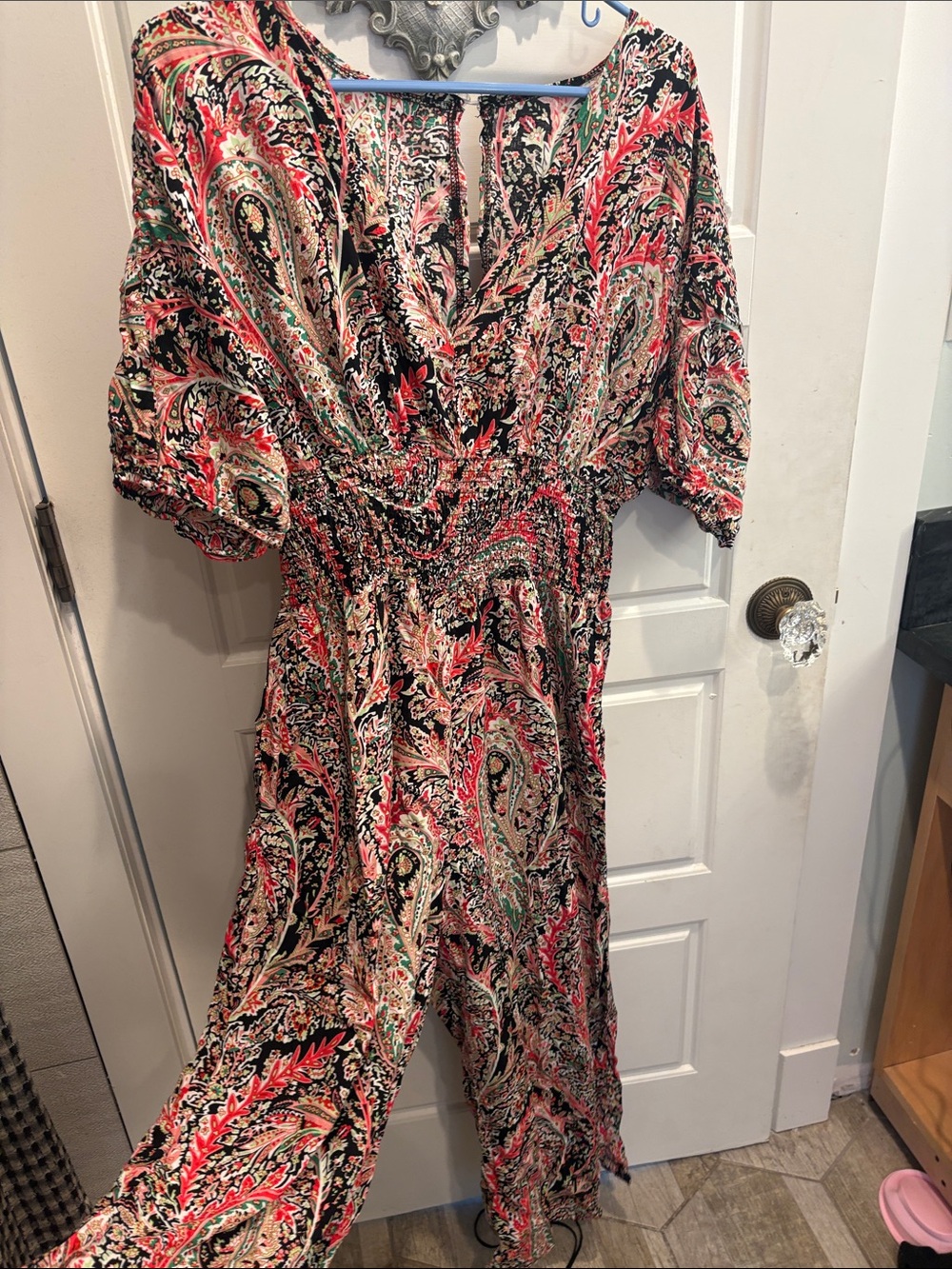 Women’s Printed V-Neck Jumpsuit Dress - Multicolor Paisley